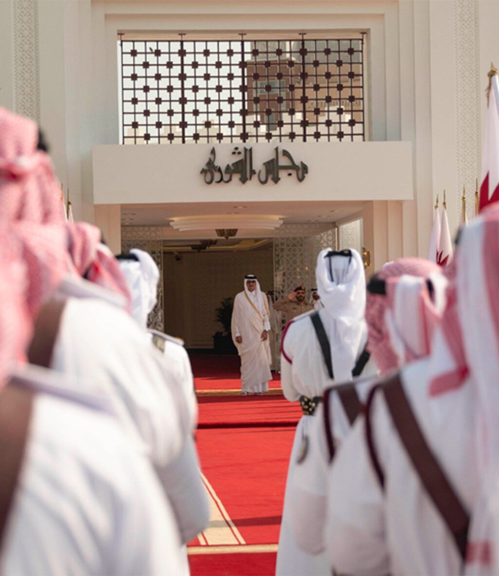 His Highness the Amir at entrance of Shura Council
